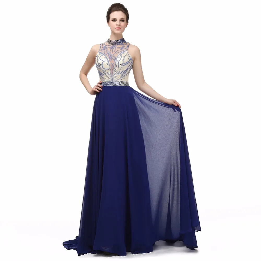 Buy Real Photos Navy Blue Evening Dress A Line High