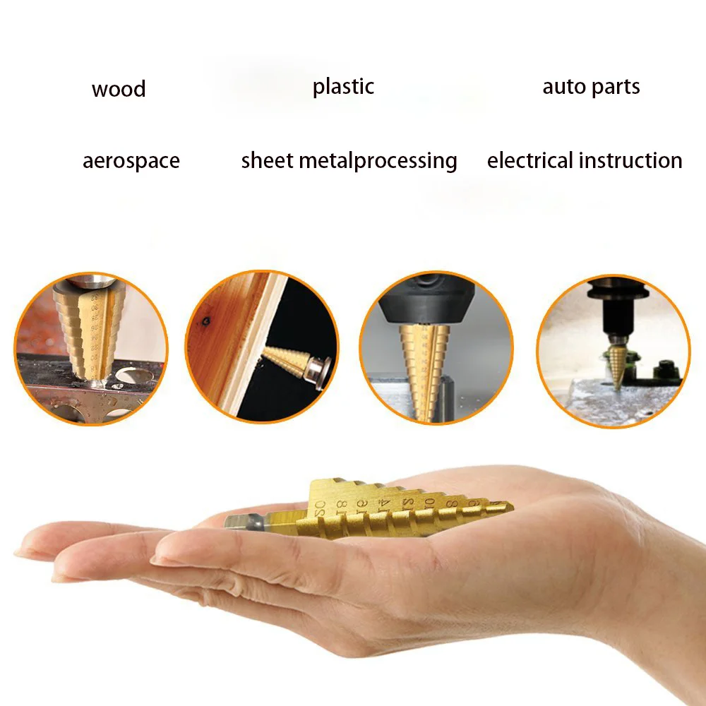 3pcs Large HSS Steel Step Cone Cut Set Drill Tools Titanium Drill Bits Hole Cutter Durable Coated Metal Drill Bit 4-12/20/32mm