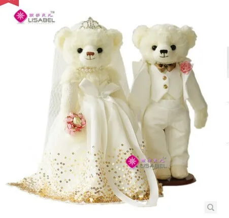 

about 35cm wedding bears white long skirt dress with golden paillettes &white suits wedding bears ,proposal ,wedding gift t6875
