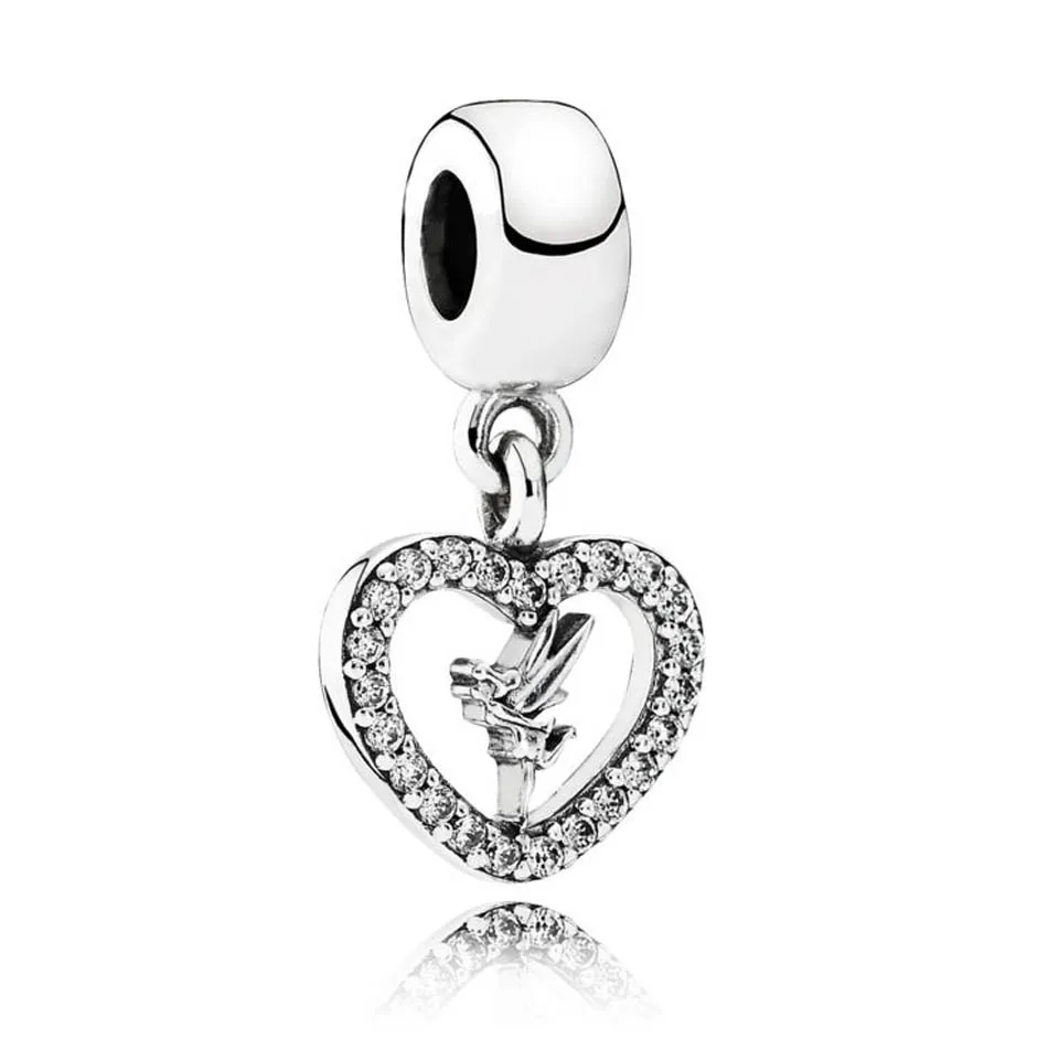 

Authentic 925 Sterling Silver Love Tinkerbell With Crystal Pendant Bead Charm Fit Pandora Bracelet Bangle For Women DIY Jewelry