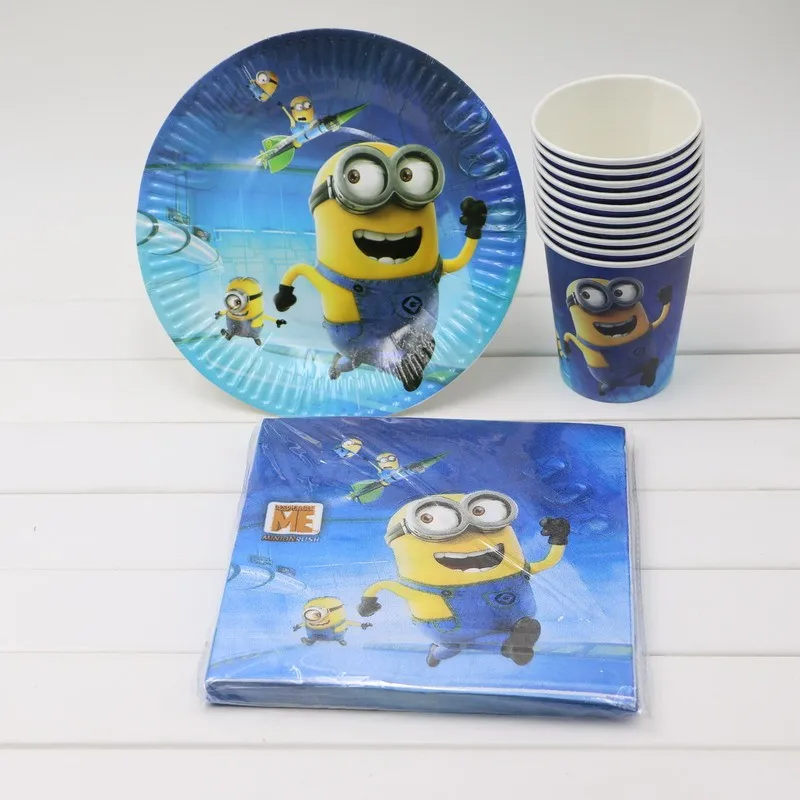 40pcs Cute Minions Theme Kids Disposable Paper Cups Plates Birthday
