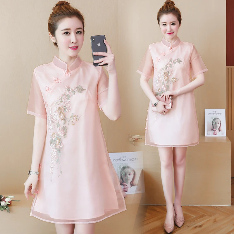 

women woman ladies summer vintage pink embroidery Embroidered big plus size S-5XL XXL XXXL 3XL XXXXL 4XL slim Casual party dress