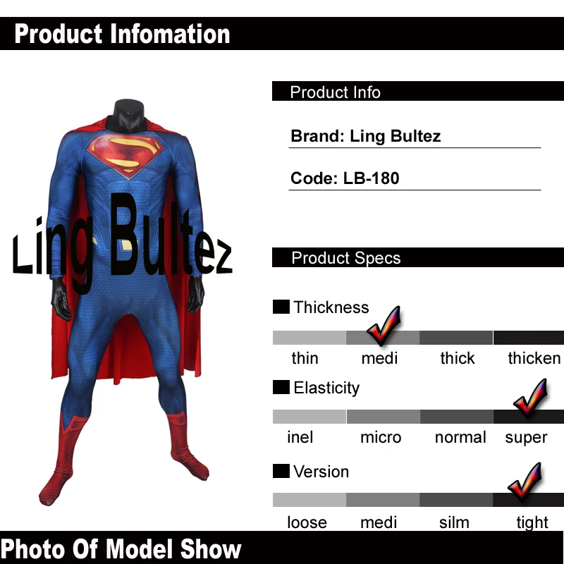 Ling Bultez, высокое качество, Новое поступление, пенопластовая подкладка, логотип, Костюм Супермена, мышечный оттенок, костюм супермена с накидкой, стальной костюм