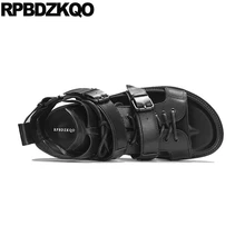 Черный родной высокое качество Настоящая кожа Мужчины гладиаторские сандалии лето Римский на открытом воздухе ботинки обувь ремень мягкий дизайнер