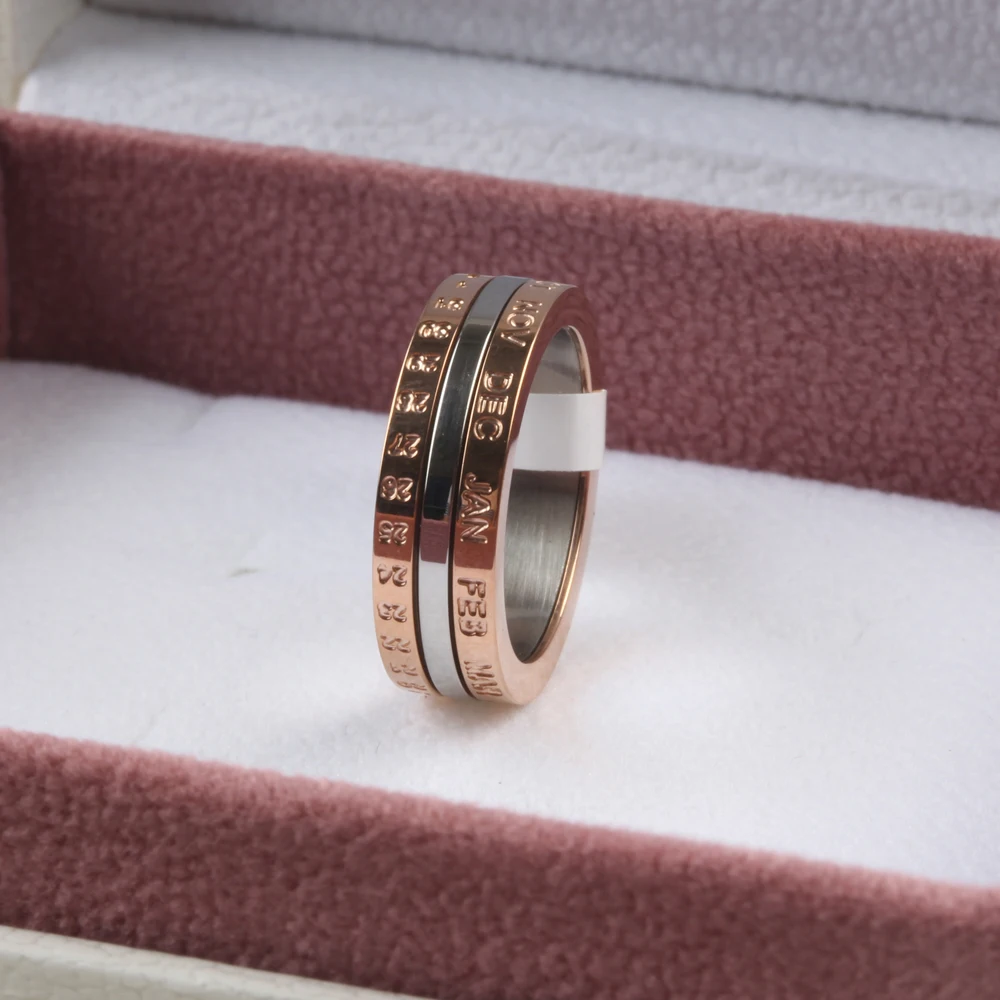 

ZMZY Rose Gold Color Rotatable Roman Numerals Ring Women Jewelry Stainless Steel Cool Punk Spinner Bijoux Band Rings Party Gift