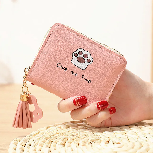 Leopard Print Small Wallet Push Lock Design Credit Card Small Purse ID Window Zipper Women Wallet Portable,Money,Cash White-Collar Workers,For Female