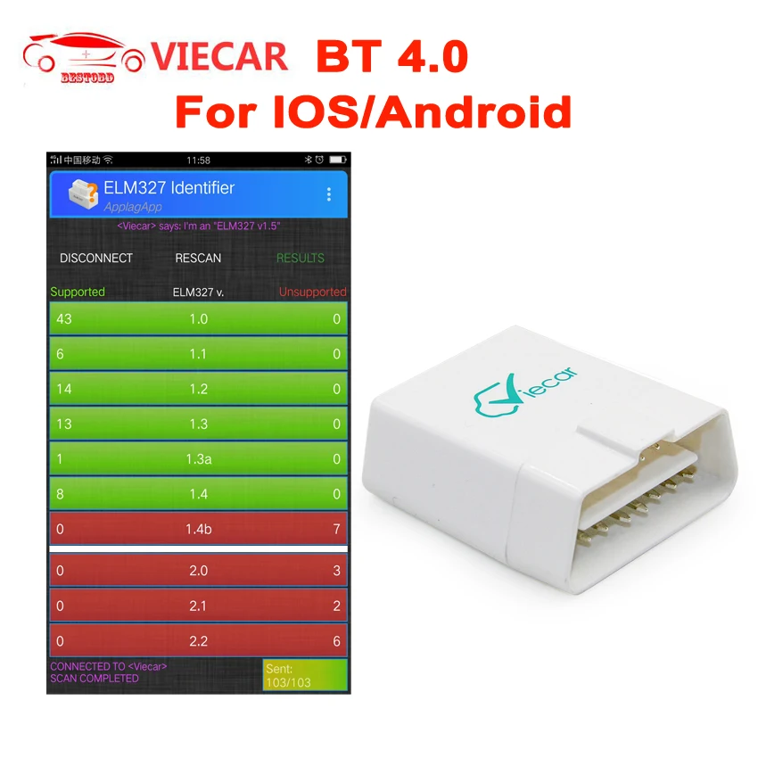 

ELM327 V1.5 Bluetooth 4.0 for IOS / Android OBD2 Diagnostic Tool Viecar VC100 OBD2 OBD II OBD 2 Code Scanner ELM 327 V1.5