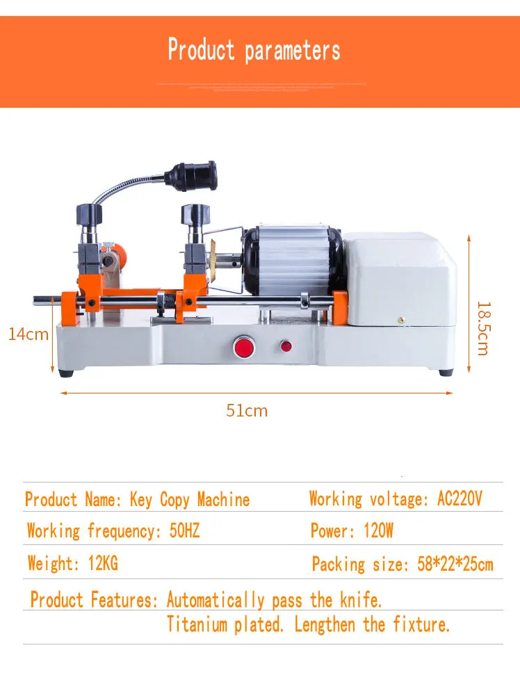 AC220V 120 Вт горизонтальный копировальный аппарат для ключей машина для обработки ключей автоматическая подача/увеличение приспособления Обычный/Автомобильный ключ DIY копия