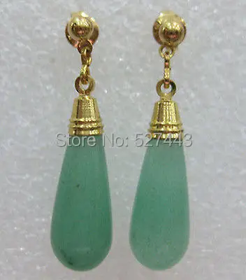

Wholesale free shipping >>>>Natural Green stone teardrop Earring