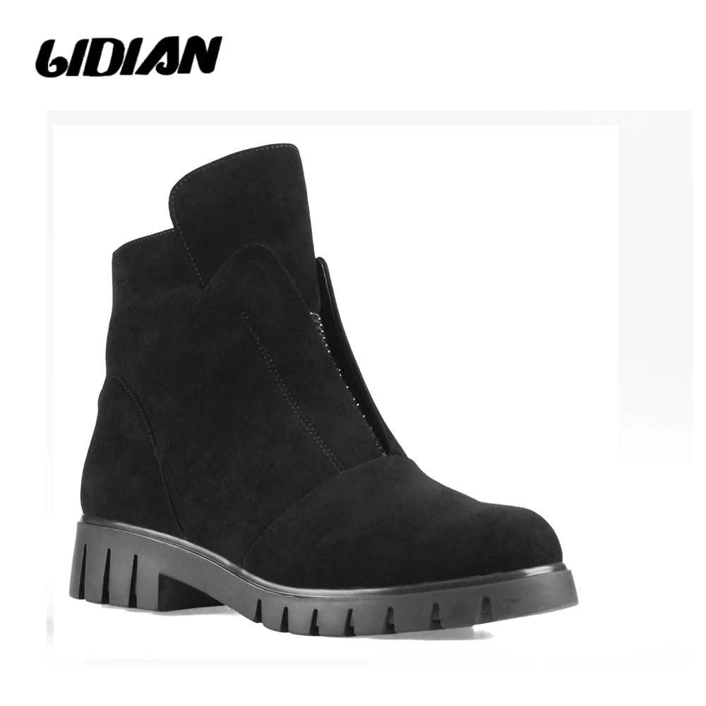 

LIDIAN Winter Ankle Boots For Women high quality kid suede upper with zipper Wool fur inside casual Booties women Rinestone B2-3