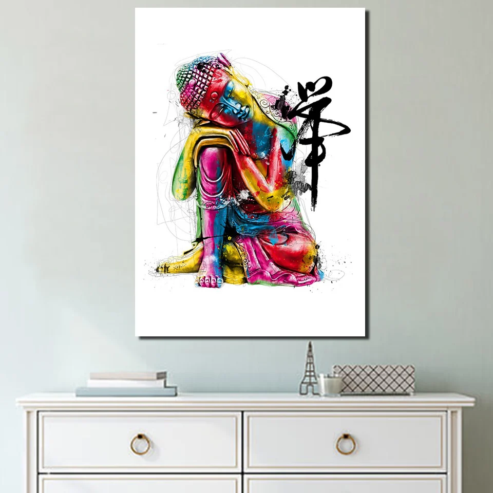 1 Pcs Framed HD Printed Watercolor Chan Meditation Buddha Picture Wall Art Canvas Room Decor Poster Canvas Modern Oil Painting