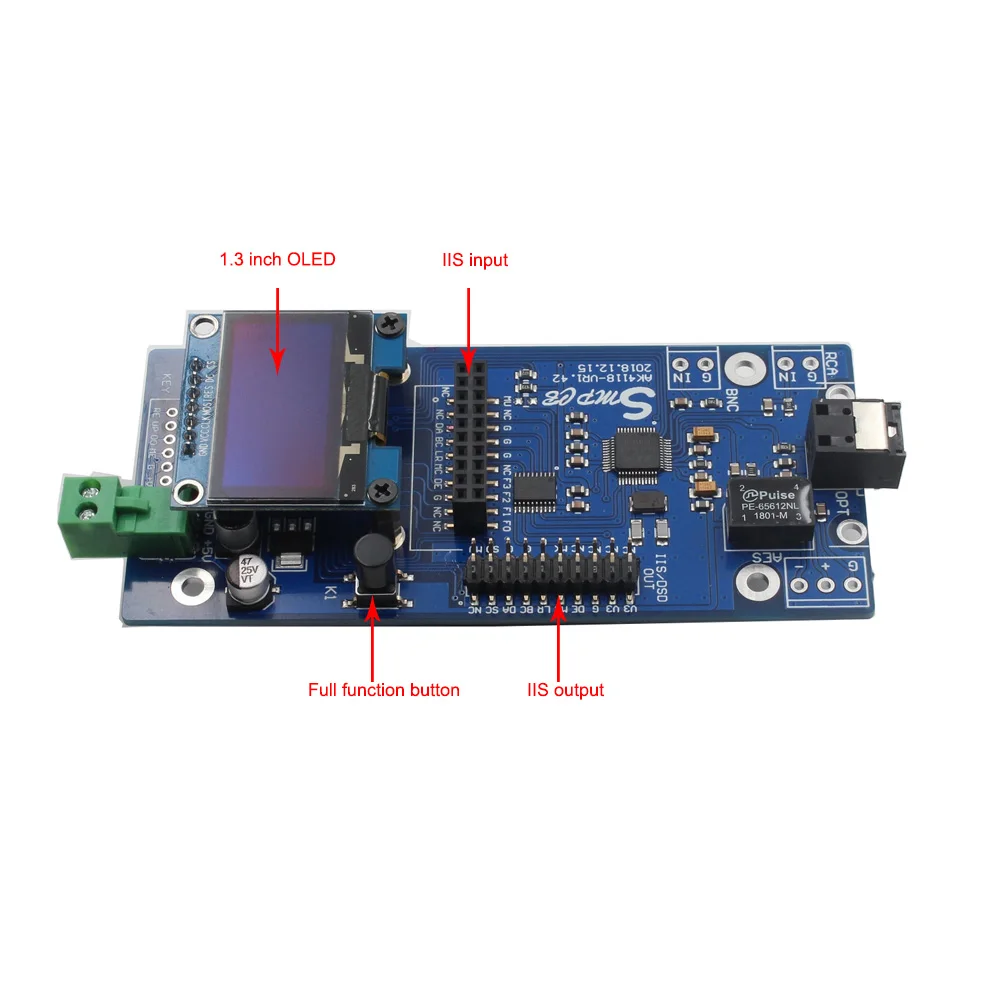 AK4118 Digital Receiver Board Audio Decoder DAC SPDIF to IIS Coaxial Optical USB AES EBU Input Support XMOS Amanero 1.3inch OLED