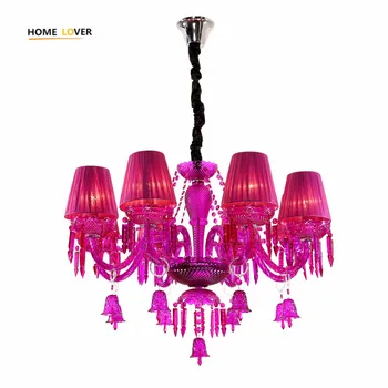 

New Luxury K9 Crystal Chandeliers Lighting Pink Candle LED Pendant Hanging Living Room Lustres De Cristal Lamp Fixtures Kid room