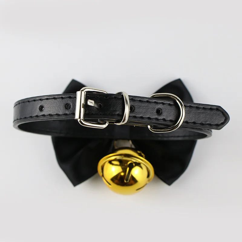 Cute Pet Cat Collar Leather Bell Bow Lace Ribbon Decorative Collar Pet Fashion Clothing Accessories Collar Adjustable Necklace