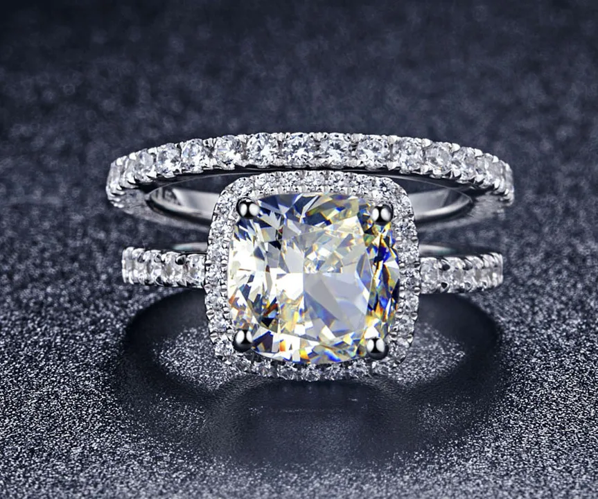 Luxury Quality Synthetic Stone 3 Carat Cushion Cut Engagement Luxury Quality Synthetic Stone 3 Carat Cushion Cut Engagement Wedding Ring Set For Women Bridal