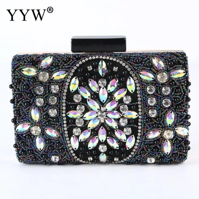 

Fashion Evening Clutch Bag Creative Jewelry Handbag Women High Quality Clutches Plastic Pearl Square Shape Rhinestone Bags Black