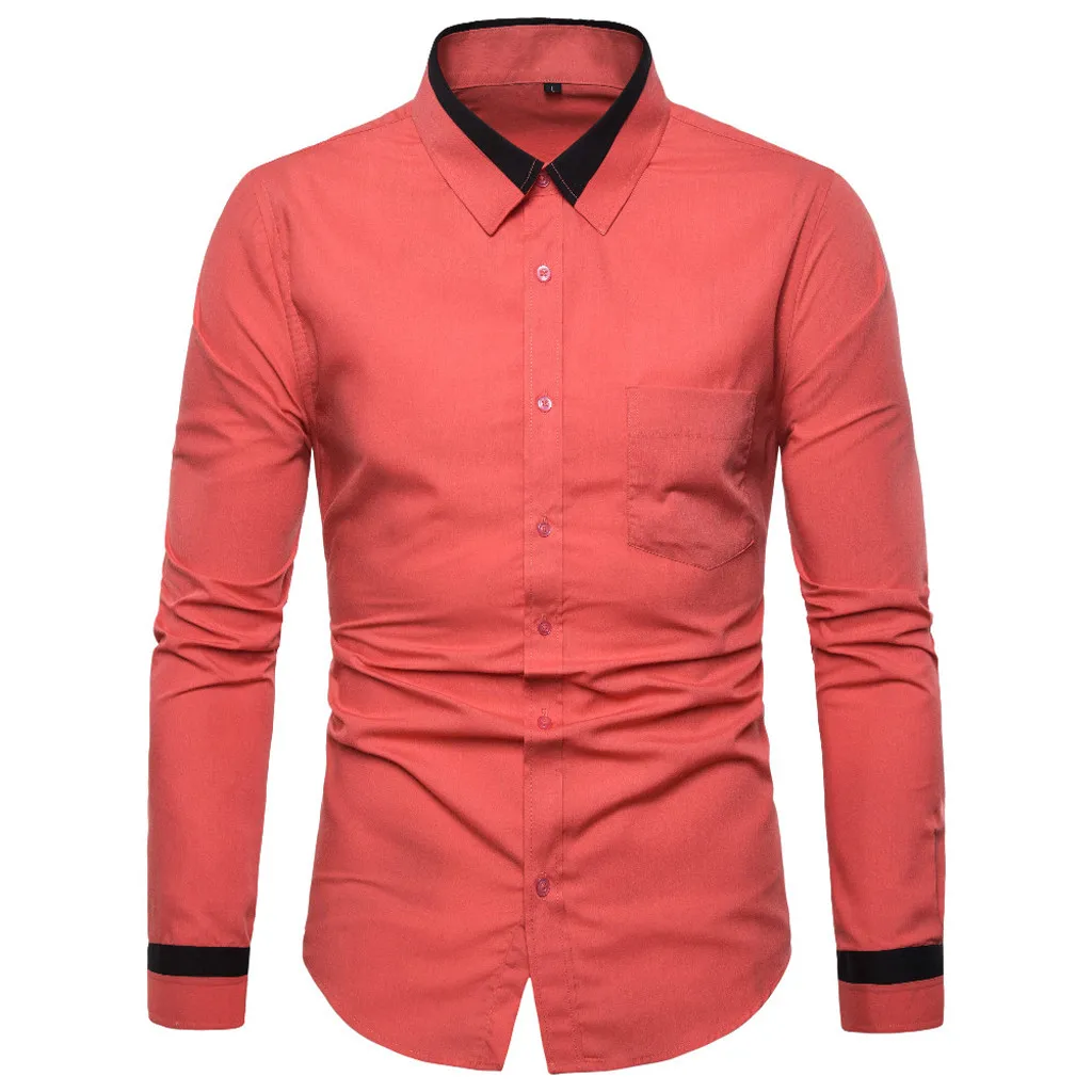 

Fashsiualy 2019 New Arrival Shirt Men Striped Splicing Pocket Long Sleeve Shirt Fashion Long Sleeve Blouse Top camiseta hombre#32