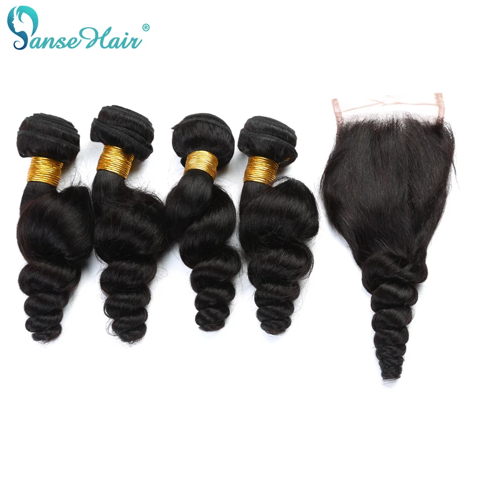 

Panse Hair Brumese Loose Wave 3 Bundles Human Hair With Lace Closure 4*4 Customized 8-30 Inches Hair Weaving Hair Extension