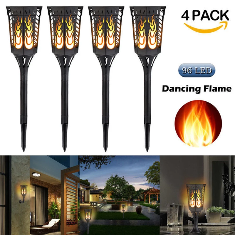 4PCS 96 LED Solar Lamp Outdoor Solar Flames Dancing Torch Lights solar