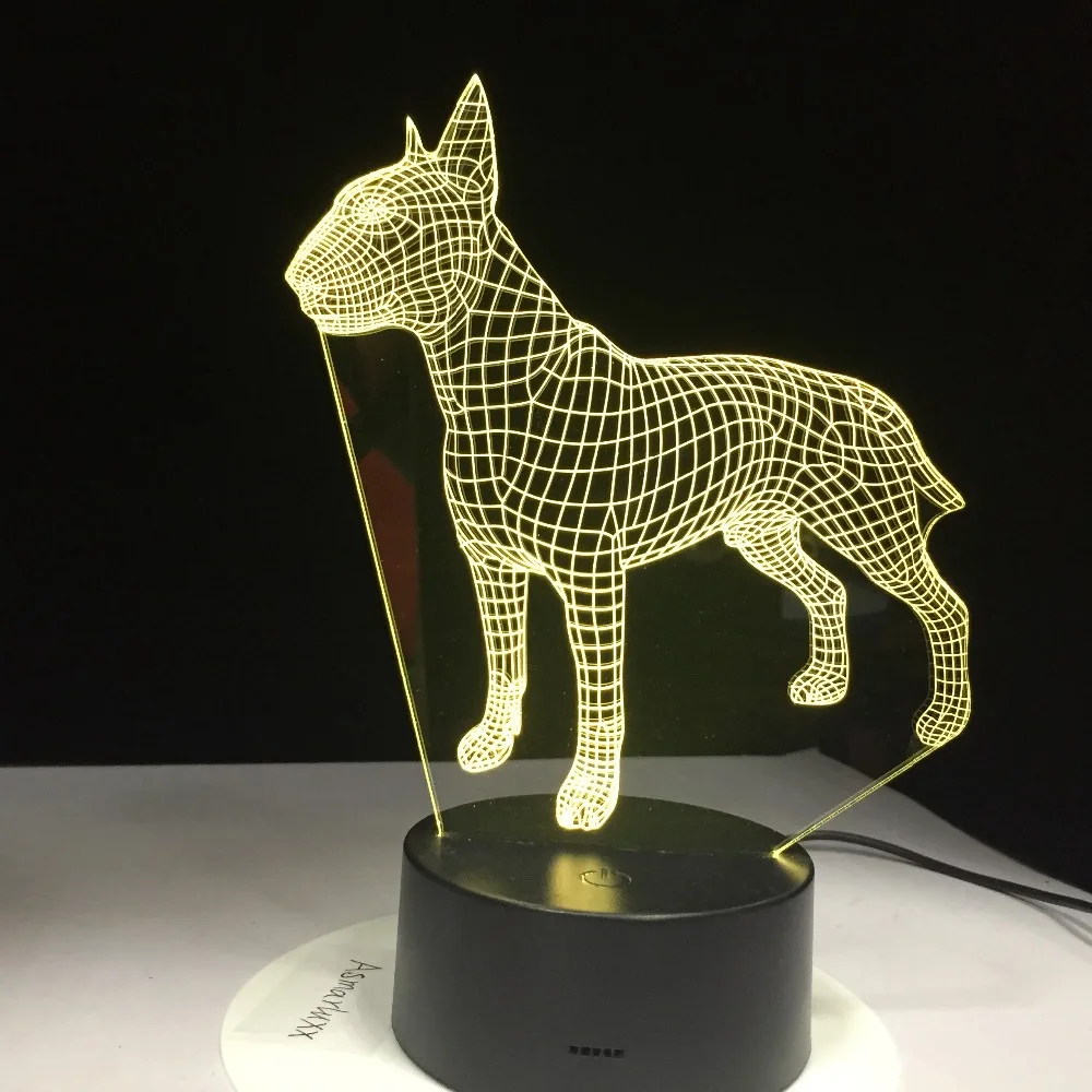 Bull Terrier – lampe 3D à 7 couleurs, veilleuse USB, pour enfants, décor de chevet créatif, cadeau d'anniversaire, télécommande tactile