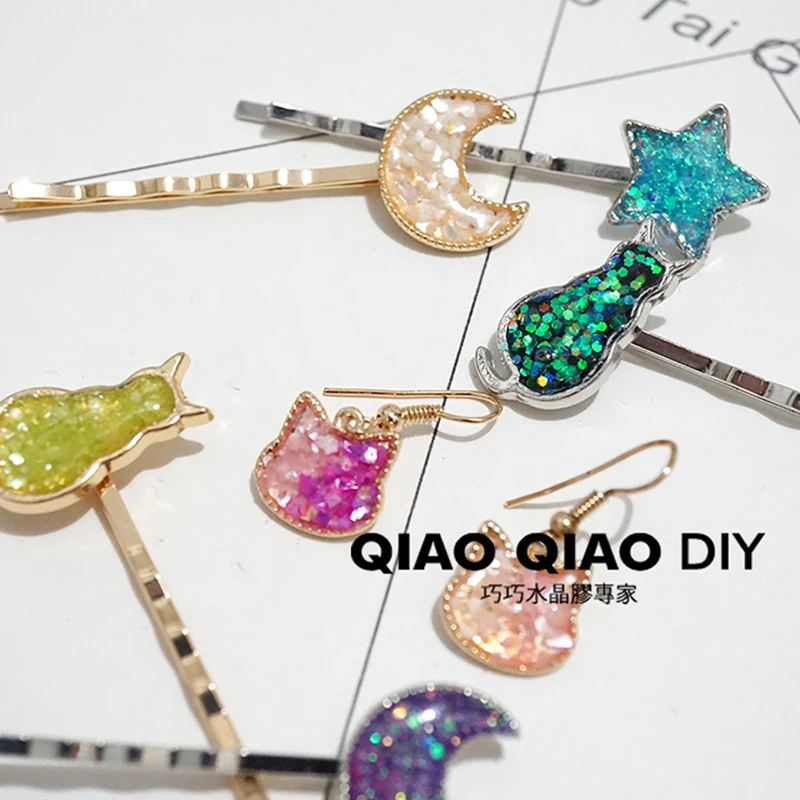 

High Quality Multiple Styles Moon Stars Shape UV Resin DIY Metal Hair Clip Earring For Handicrafts