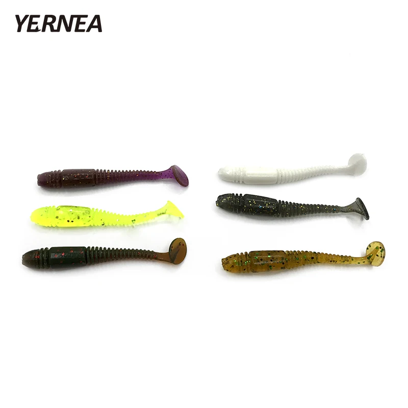 

Yernea 10Pcs/Lot 1.3g 5.5 cm Worm Soft Fishing Lure T Tail Soft Bait Screw Tail Velvet False Bait Fishing Gear Smell Soft Baits