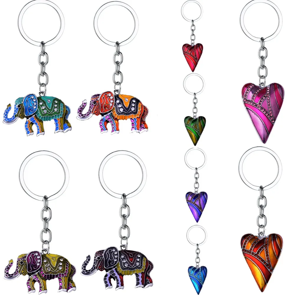 Love Heart Charms Enamel Alloy Keychain Cute Elephant Keyring Crystal