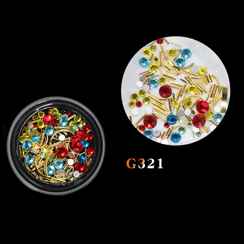 Новинка 1 коробка Смешанные 3D украшения для дизайна ногтей DIY хрустальные камни AB драгоценные камни жемчужные стразы для ногтей золотые серебряные заклепки аксессуары для маникюра - Цвет: G321