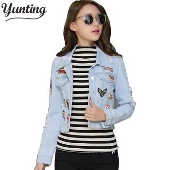 

Women Cropped Jean Jacket Light Blue Bomber Short Denim Jakcets Jaqueta Casual Ripped Jeans Coat