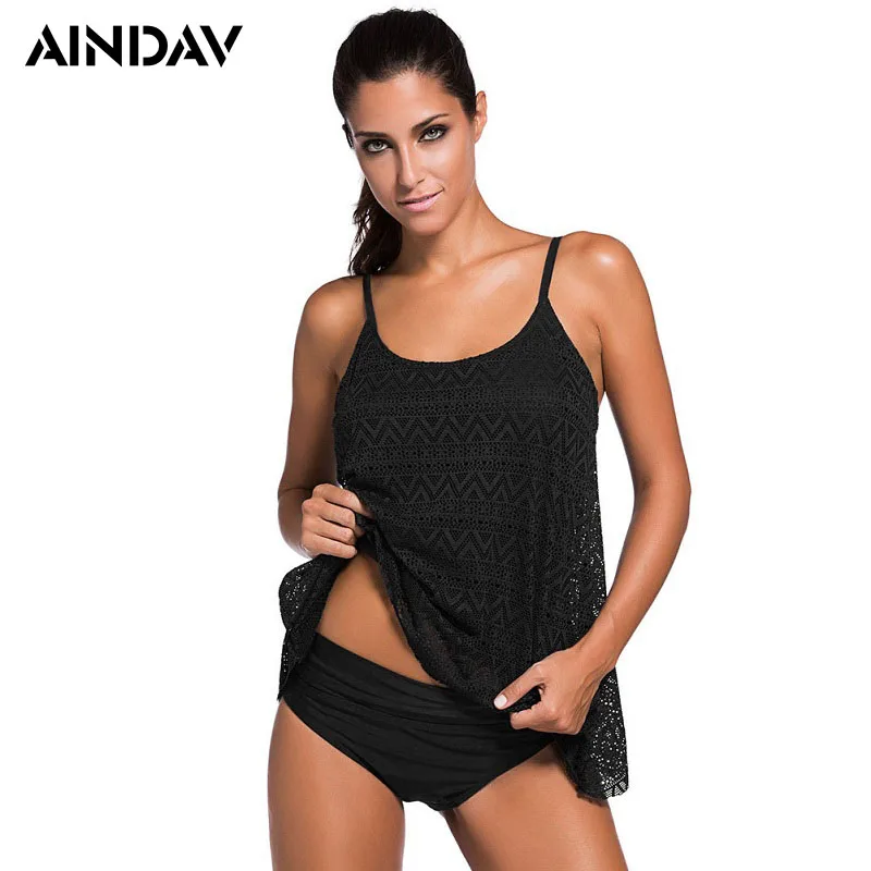 

2019 New Crochet Black Tankini String Swimsuits Women Plus Size Two Pieces Swimwear Ladies Push Up Bathing Suit with Shorts XXL