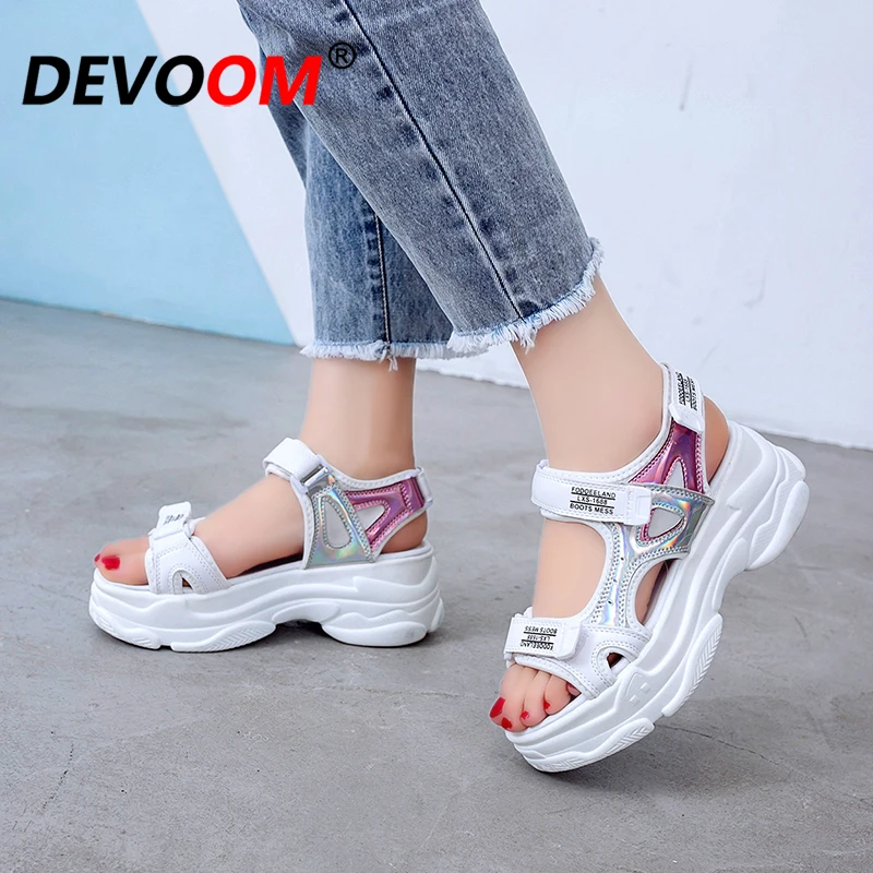 Женские кожаные парусиновые сандалии Zapatos Mujer спортивные на платформе женская