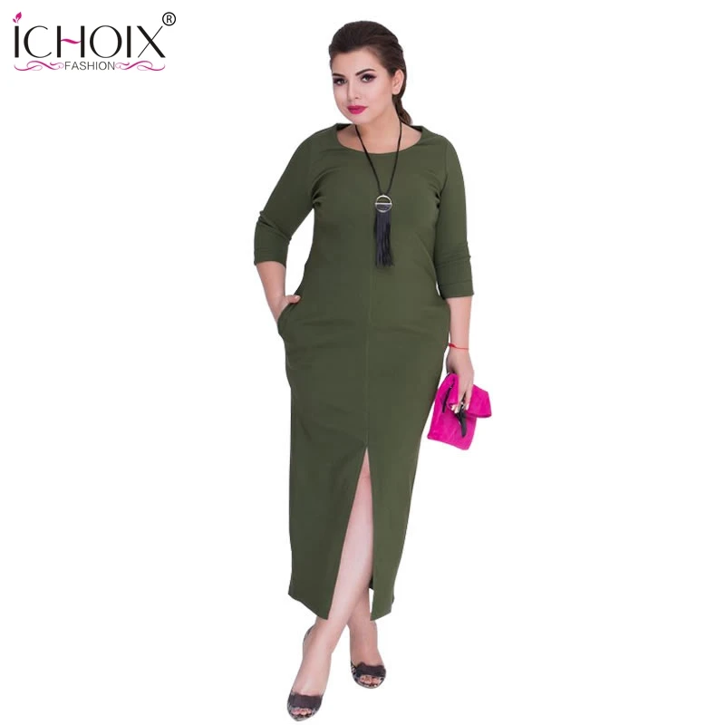 

ICHOIX 5XL 6XL Big Size Long Dress Sexy Splits Elegant Maxi Dresses 2019 Spring Women Office Party Dress Large Big Size Vestidos