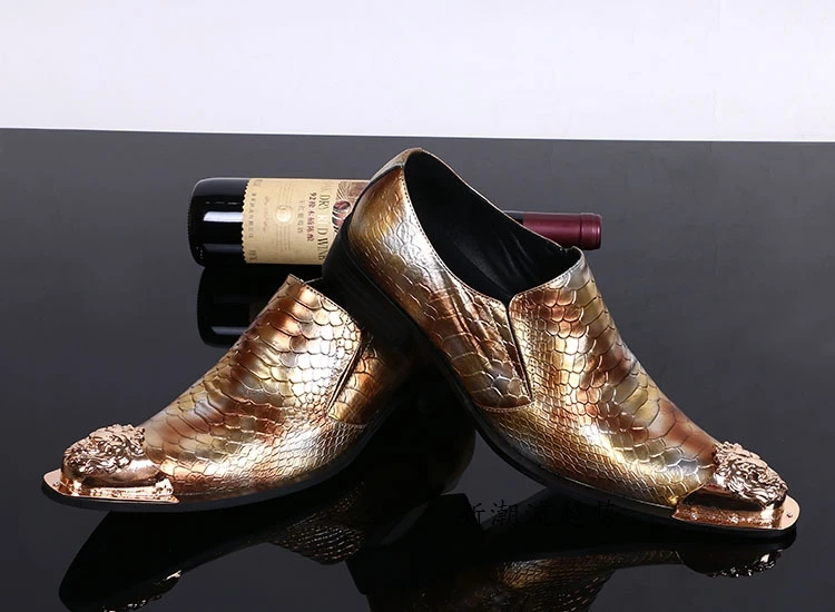 Metal Italia Cuero Vestir Partido Hombres Vaca Serpiente Patrón Toe Hombre Oxford Zapatos Calzado De Los Vestido Para 5HwxPOqX