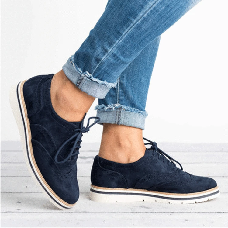 

Woman Lace-up Carving Bullock Pointed Toe Slip On Creepers Preppy Leather Derby Shoes Women Flats Casual British Oxford Shoes