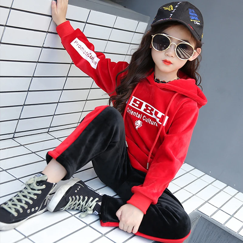 

Silver Fox Cashmere Coat for girl Casual Children's Clothes Set Thick Warm Girl's Winter Suit 3Pcs Hooded Coat+Vest+Pants JF281