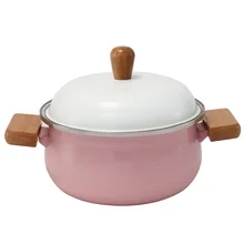 Деревянная ручка Макарон эмалированный горшок детская емкость для молока суп горшок и утолщаются с плоской индукционной плитой еда чаша