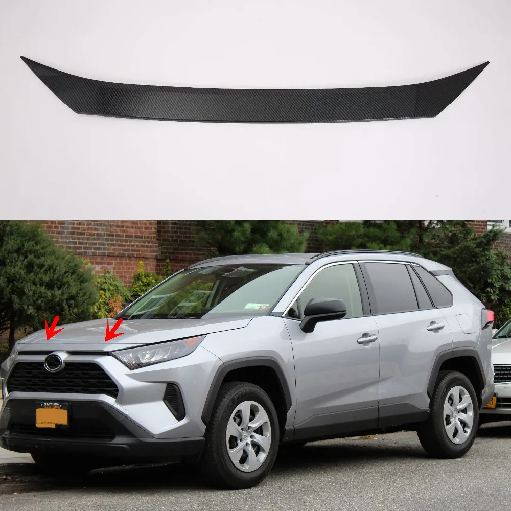 

Carbon fiber Automobile hood trim 1PCS ABS Chrome Car modification plated Car front Trim Car-styling For Toyota Rav4 2018 2019