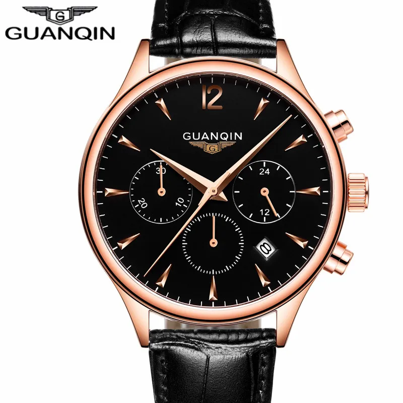 

Mens Watches Top Brand Luxury GUANQIN Chronograph Military Sport Quartz Watch Men Casual Leather Wristwatch relogio masculino