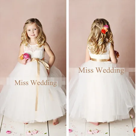 flower ribbons sleeveless ankle gown length miss ball sweet brown light dress