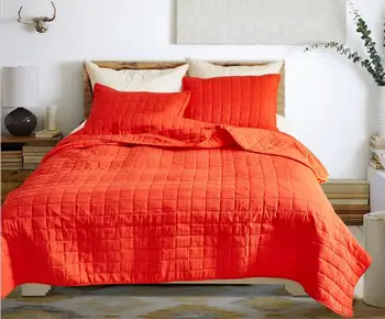 

Orange khaki grey color cotton Embroidery Quilting Quilts King SIZE Thin Summer cool Bedspread pillowcase Bed cover 3pcs sets