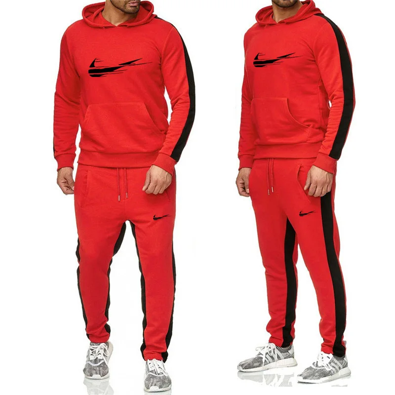 2019 Men's Fashion New Casual Sports Pullover Cotton  Hoodies Two Piece  Pants Sports Casual Fashion Set  Mens Tracksuit