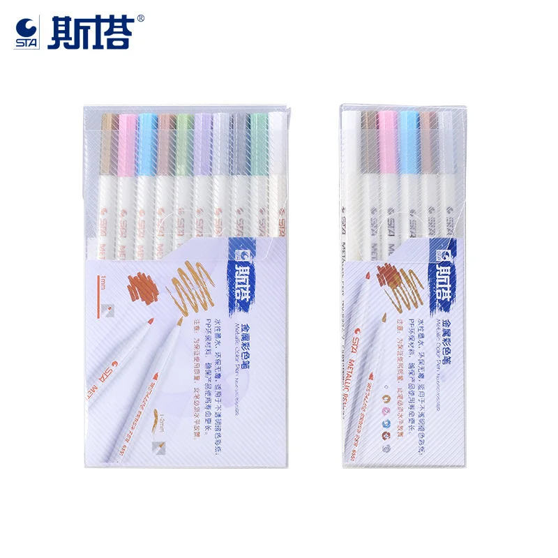 STA 6/10Colors/Box 1-2 mm Metallic Marker Pen DIY Scrapbooking Crafts Soft Brush Pen Art Markers For Stationery School Supplies STA 6/10Colors/Box 1-2 mm Metallic Marker Pen DIY Scrapbooking Crafts Soft Brush Pen Art Markers For Stationery School Supplies