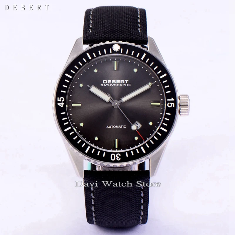 

Debert 43mm Gray Dial Ceramic Bezel Black Strap Automatic Sapphire Watch