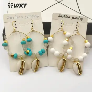 

WT-E540 WKT Natural Cowrie With Multi Color Beads Charm For Beads Dangling Earring Boho Earring Jewelry