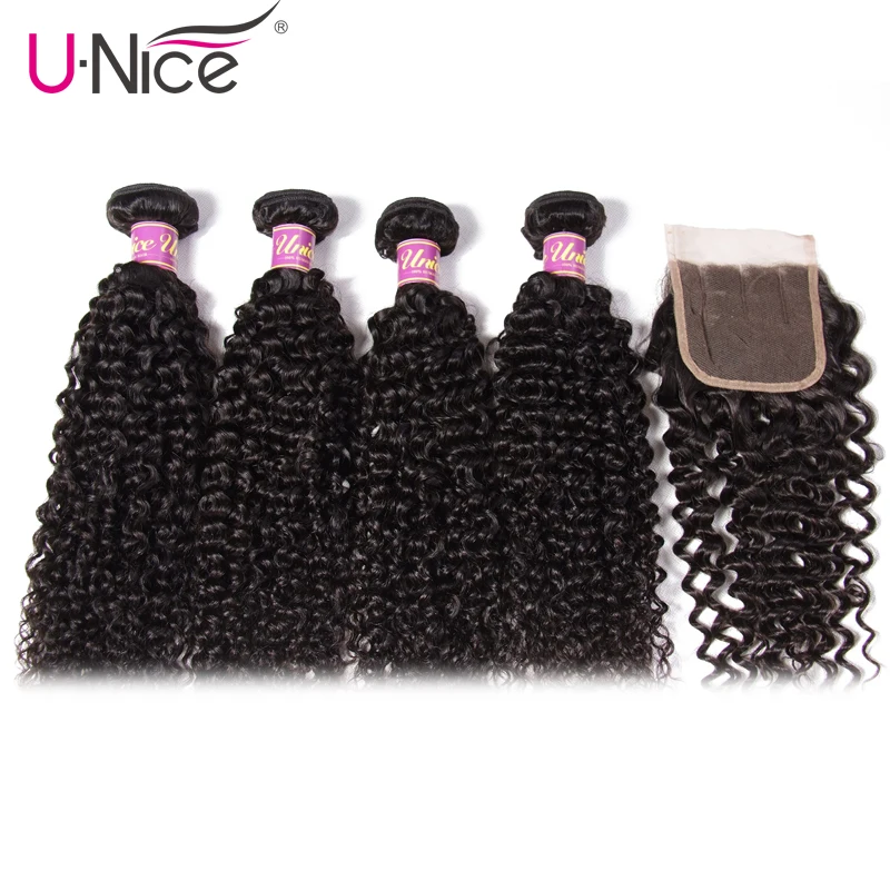 Волосы UNICE индийские кудрявые человеческие волосы ткачество 8-26 дюймов индийские кудрявые 4 пучка с Чехол remy волосы для наращивания