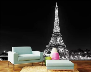 

beibehang wallpaper 3d on the wall Simple European and American black and white Paris Tower landscape painting baby wallpapers