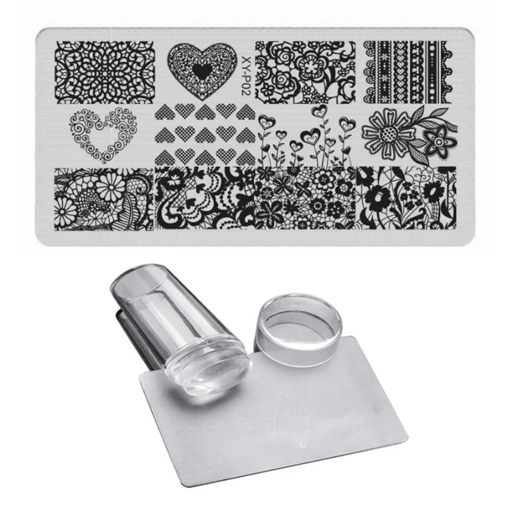 20 Styles Graphics Lace Nail Stamping PLates Set Plaid Steel Image