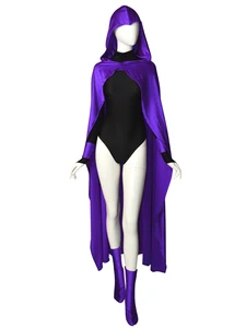 Raven Female Superhero Cosplay Costume Costume Spandex Halloween Zentai Catsuit For Woman With Cape