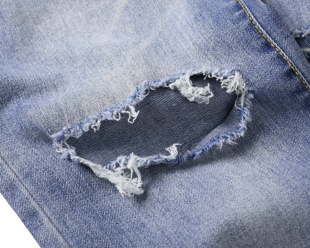 Высокое качество 2019 для мужчин модные Прямые рваные Inked эластичные high Street отверстие джинсы для женщин боковая молния синие джинсы