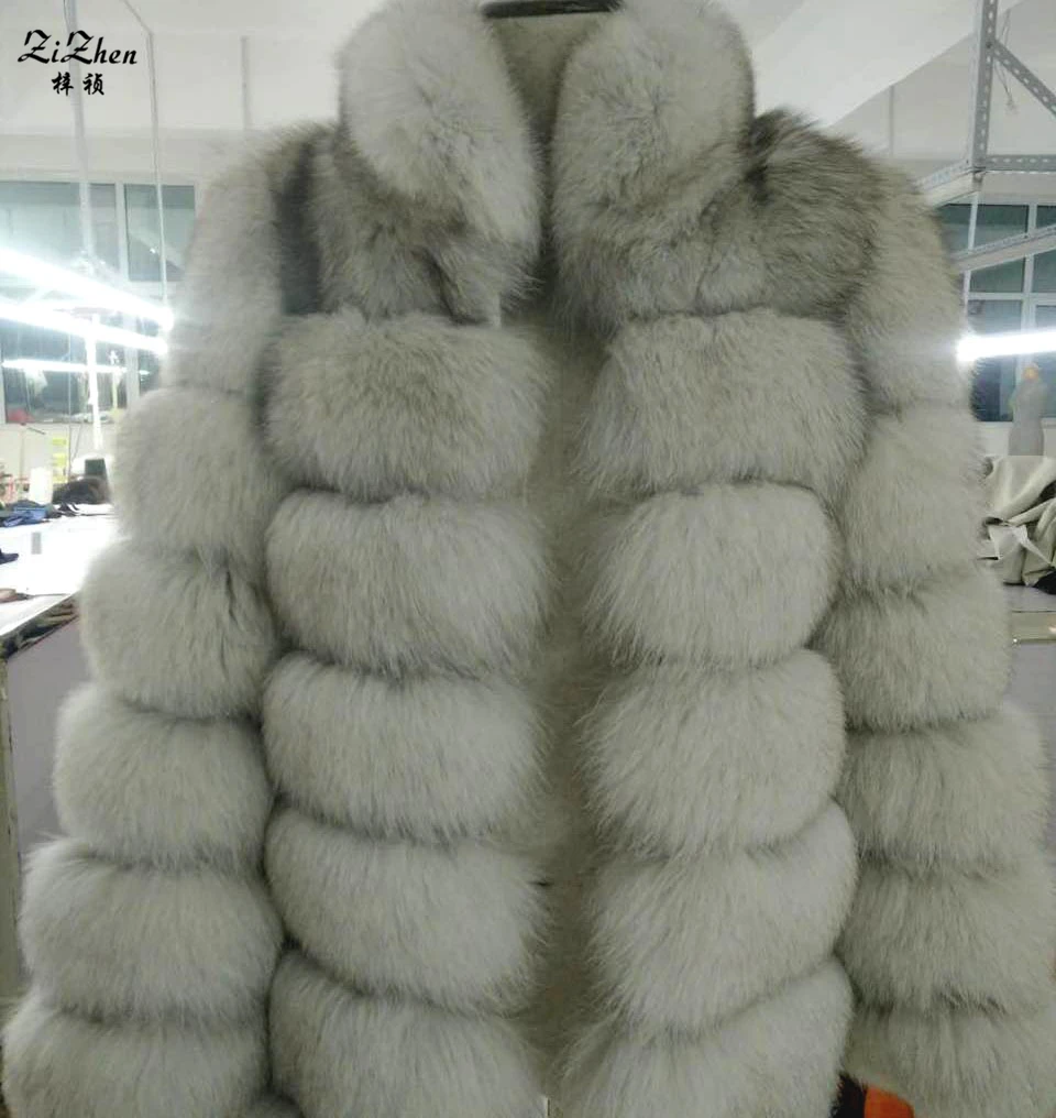 Женское пальто из лисьего меха зимняя теплая Женская куртка с воротником стойкой
